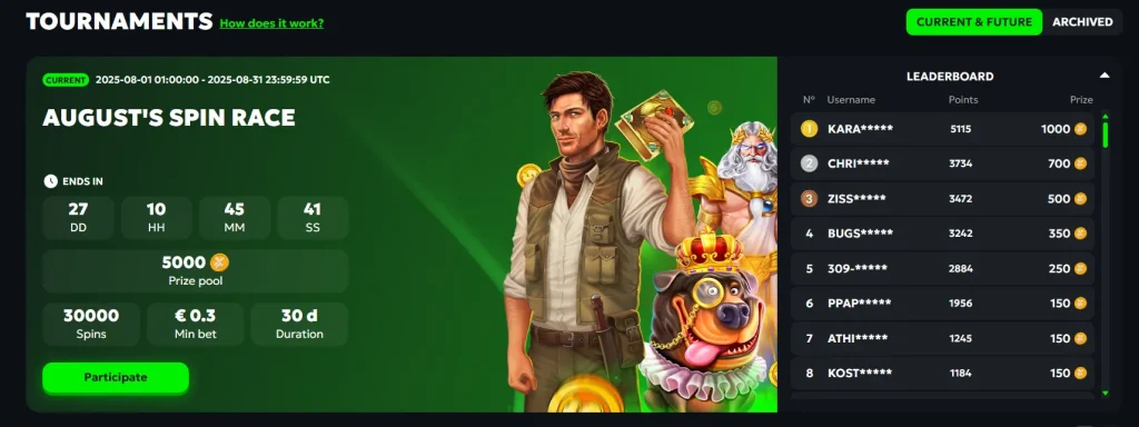 Spin Mills Casino tournaments